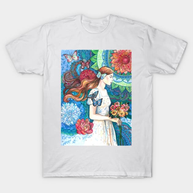 Butterflies and Flowers T-Shirt by FanitsaArt